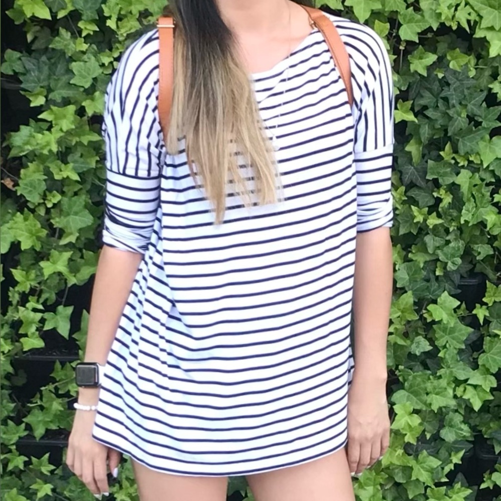 Piko 1988 Black & White Striped Boatneck Long Sleeve Top